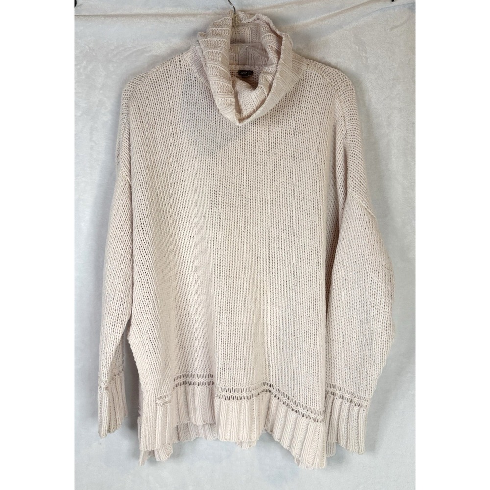 Aerie Chunky Knit Sweater M Cream Cowl Neck Oversized Cozy Boho Beach Night